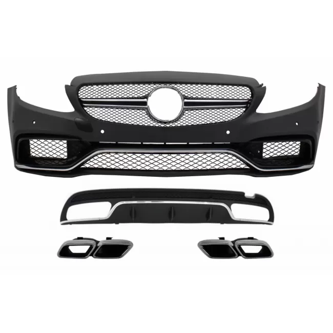 Conversion Body Kit suitable for Mercedes C-Class W205 S205 (2014-2018) C63 Design Front Bumper with Rear Diffuser and Exhaust Tips