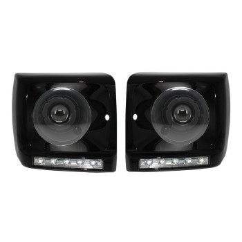 Headlights Covers LED DRL Chrome suitable for Mercedes G-Class W463 (1989-2012) G65 Design with Black Headlights Bi-Xenon Look