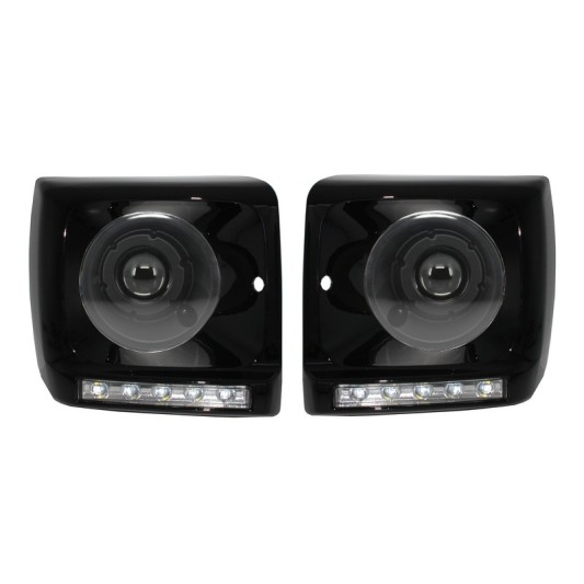 Headlights Covers LED DRL Chrome suitable for Mercedes G-Class W463 (1989-2012) G65 Design with Black Headlights Bi-Xenon Look