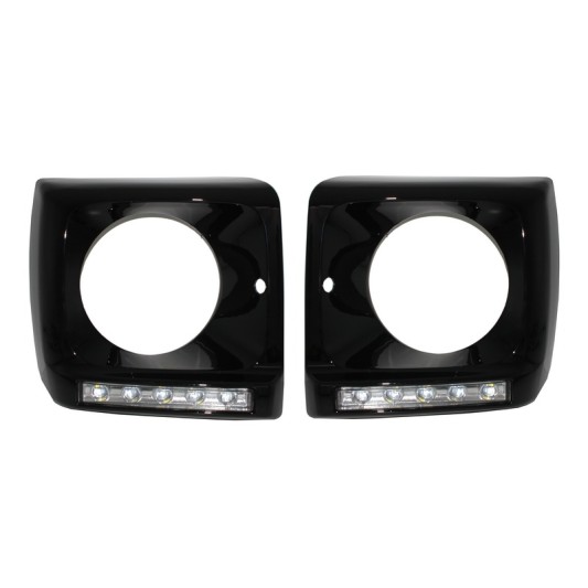Headlights Covers LED DRL Chrome suitable for Mercedes G-Class W463 (1989-2012) G65 Design with Black Headlights Bi-Xenon Look