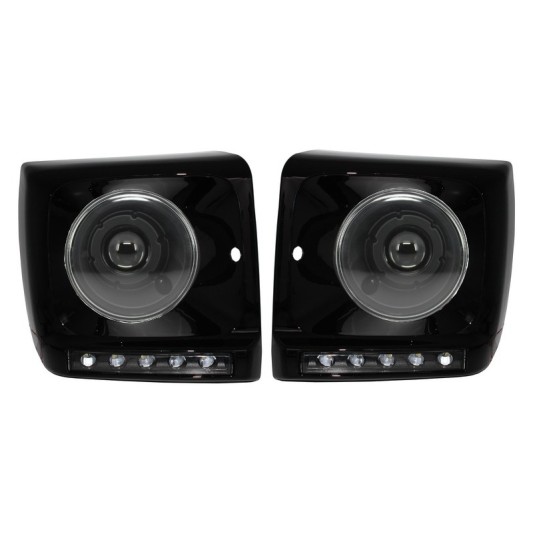 Black Headlights Covers LED DRL suitable for Mercedes G-Class W463 (1989-2012) G65 Design with Headlights Bi-Xenon