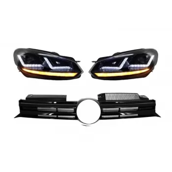 Front Grille suitable for VW Golf VI (2008-2012) with Osram Xenon Headlights LED Dynamic Sequential Turning Lights R20 Design
