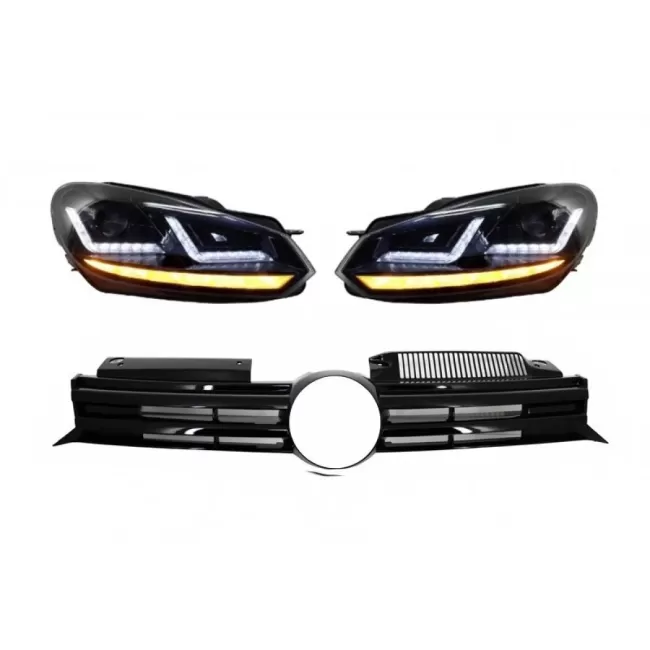 Front Grille suitable for VW Golf VI (2008-2012) with Osram Xenon Headlights LED Dynamic Sequential Turning Lights R20 Design