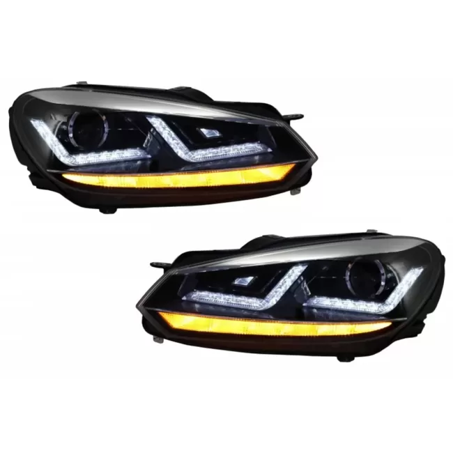 Front Grille suitable for VW Golf VI (2008-2012) with Osram Xenon Headlights Chrome LED Dynamic Sequential Turning Lights R20 Design