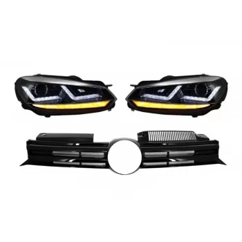 Front Grille suitable for VW Golf VI (2008-2012) with Osram Xenon Headlights Chrome LED Dynamic Sequential Turning Lights R20 Design