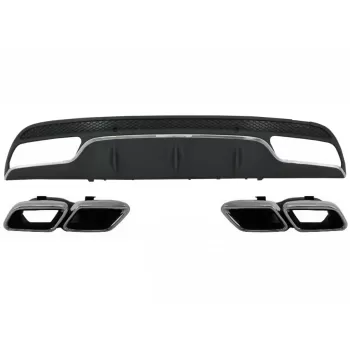 Rear Bumper Diffuser suitable for Mercedes C-Class W205 S205 (2014-2020) C63 Design with Exhaust Muffler Tips Only for Sport Package