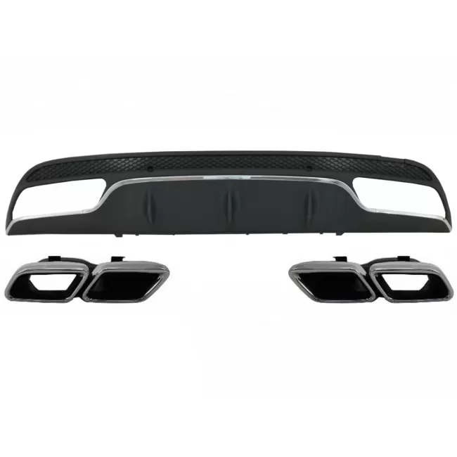 Rear Bumper Diffuser suitable for Mercedes C-Class W205 S205 (2014-2020) C63 Design with Exhaust Muffler Tips Only for Sport Package