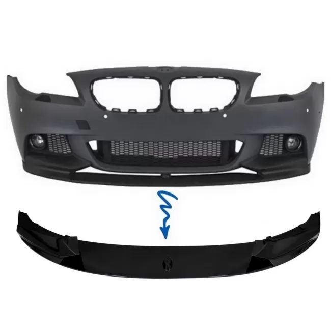 Front Bumper Spoiler Lip suitable for BMW 5 Series F10 F11 Sedan Touring (2011-2017) M Design Shiny Black