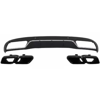 Rear Diffuser & Exhaust Tips suitable for Mercedes C-Class W205 S205 (2014-2018) C63 Design Black Package only for Standard Bumper