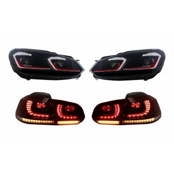 LED Headlights and Taillights suitable for VW Golf 6 VI (2008-2013) With Facelift G7.5 GTI Look Red Flowing Dynamic Sequential Turning Lights LHD