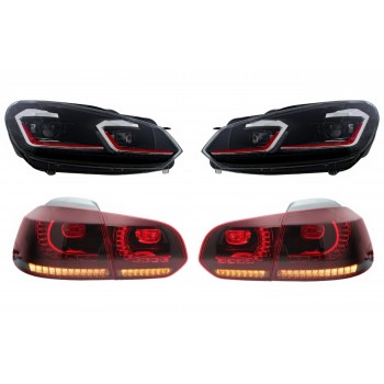 LED Headlights and Taillights suitable for VW Golf 6 VI (2008-2013) With Facelift G7.5 GTI Look Red Flowing Dynamic Sequential Turning Lights LHD