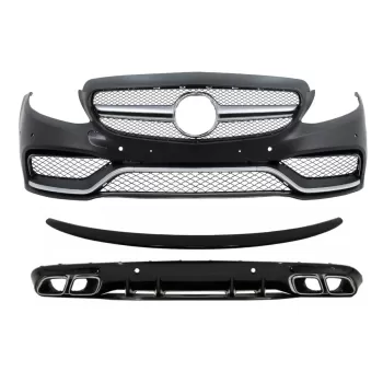 Front Bumper suitable for Mercedes C-Class C205 A205 Coupe Cabriolet (2014-2019) with Rear Bumper Valance Diffuser and Trunk Boot Spoiler C63S Design
