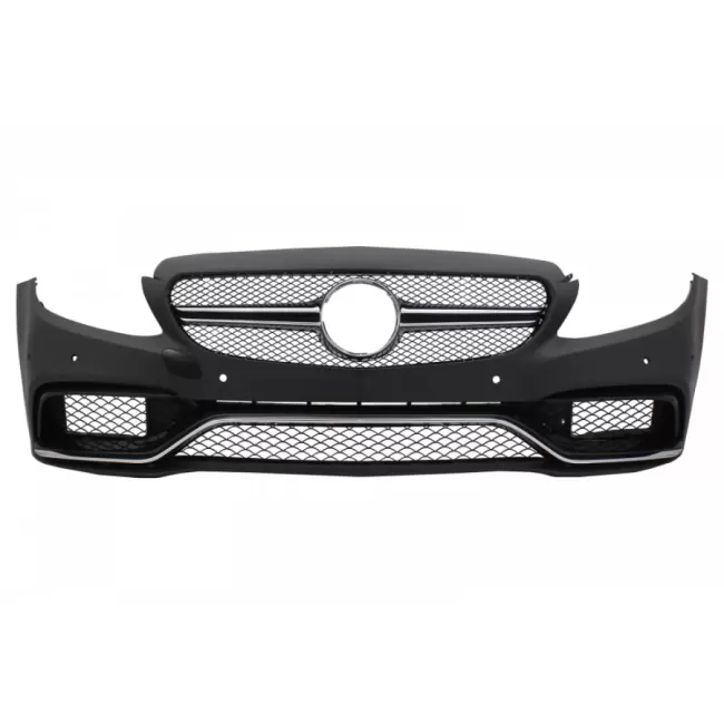 Front Bumper with Diffuser and Black Tips suitable for Mercedes C-Class W205 S205 (2014-2020) only for Sport Line