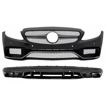 Front Bumper with Diffuser and Black Tips suitable for Mercedes C-Class W205 S205 (2014-2020) only for Sport Line