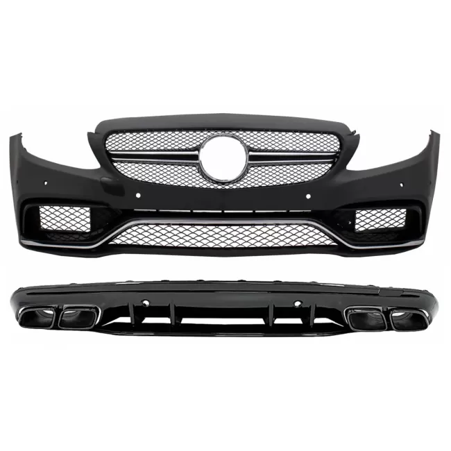 Front Bumper with Diffuser and Black Tips suitable for Mercedes C-Class W205 S205 (2014-2020) only for Sport Line
