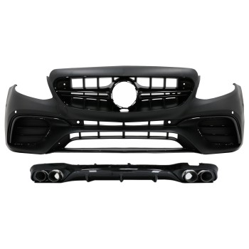 Front Bumper with Rear Diffuser and Exhaust Tips suitable for Mercedes E-Class W213 (2016-2019) E53 Design Black Edition