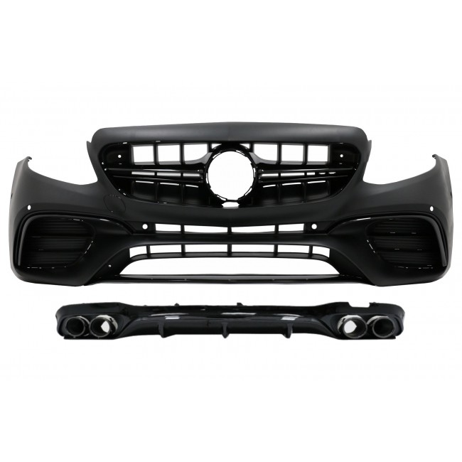 Front Bumper with Rear Diffuser and Exhaust Tips suitable for Mercedes E-Class W213 (2016-2019) E53 Design Black Edition