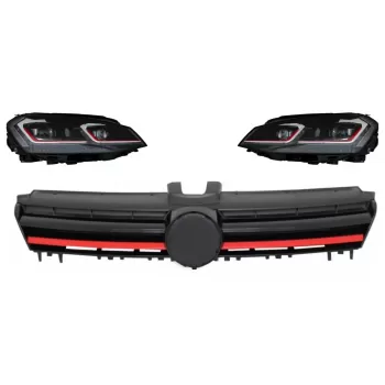 LED Headlights Bi-xenon Look suitable for VW Golf 7 VII (2012-2017) Facelift G7.5 GTI Design with Sequential Dynamic Turning Lights with Central Grille