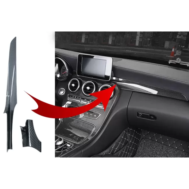 Car Center Console Dashboard Strips Interior Trim Suitable for Mercedes C-Class W205 (2014-2018) GLC X253 (2015-2018) Carbon Fiber Style LHD