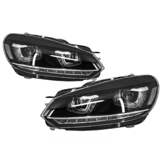 RHD Headlights Chrome with Taillights Full LED suitable for VW Golf 6 VI (2008-2013) LED Flowing Turning Light R20 U-Design