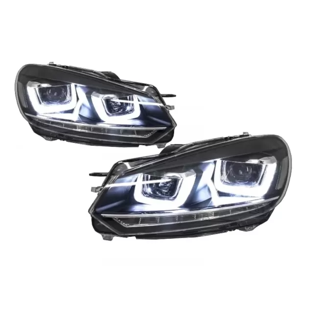 RHD Headlights Chrome with Taillights Full LED suitable for VW Golf 6 VI (2008-2013) LED Flowing Turning Light R20 U-Design