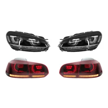 RHD Headlights Chrome with Taillights Full LED suitable for VW Golf 6 VI (2008-2013) LED Flowing Turning Light R20 U-Design
