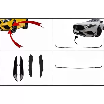 Front Bumper Flaps Side Fins Flacs suitable for Mercedes A Class W177 V177 (04.2018-2022) with Front Bumper Lip Extension A35 Design Black Edition