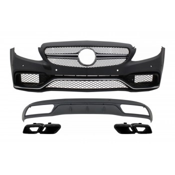 Front Bumper & Diffuser with Muffler Tips Black suitable for Mercedes C-Class W205 S205 (2014-2018) C63 Design