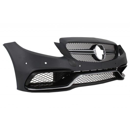 Front Bumper & Diffuser with Muffler Tips Black suitable for Mercedes C-Class W205 S205 (2014-2018) C63 Design