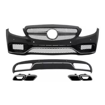 Front Bumper & Diffuser with Muffler Tips Chrome suitable for Mercedes C-Class W205 S205 (2014-2018) C63 Design