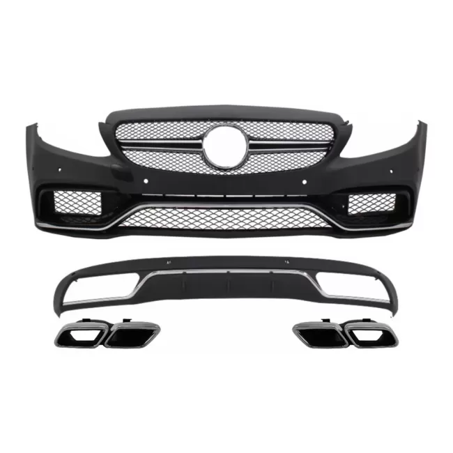 Front Bumper & Diffuser with Muffler Tips Chrome suitable for Mercedes C-Class W205 S205 (2014-2018) C63 Design