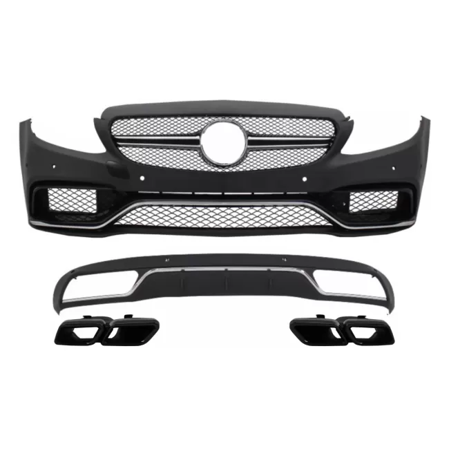 Front Bumper & Diffuser with Muffler Tips suitable for Mercedes C-Class W205 S205 (2014-2018) C63 Design