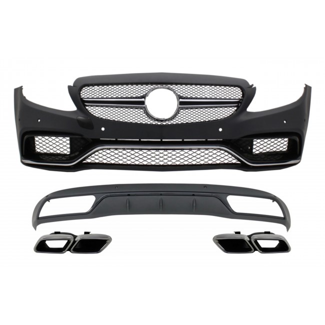 Front Bumper & Diffuser with Muffler Tips Chrome suitable for Mercedes C-Class W205 S205 (2014-2018) C63 Look