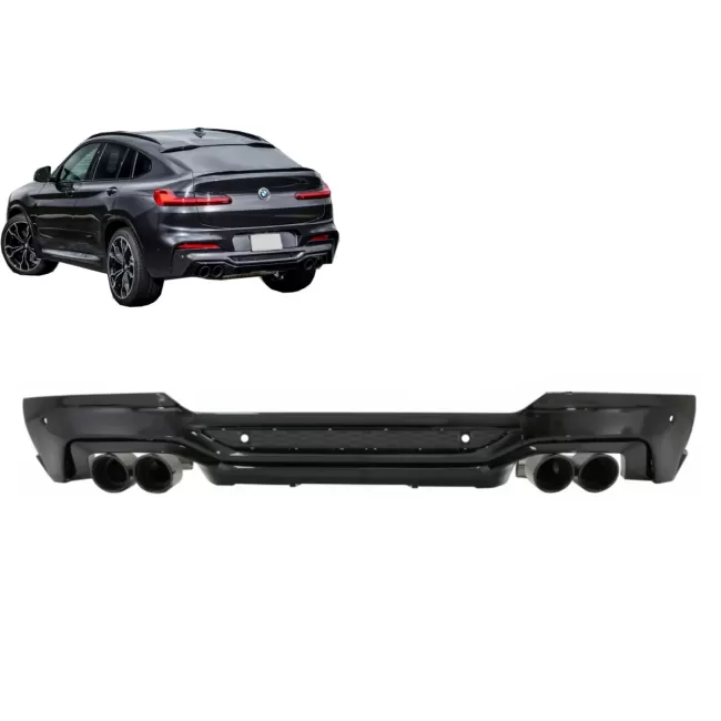 Rear Bumper Spoiler Valance Diffuser Double Outlet with Exhaust Tips suitable for BMW X4 G02 (2018-up) M Sport