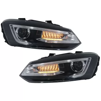 Headlights suitable for VW Polo MK5 6R 6C 61 (2011-2017) LED Light Bar Devil Eye Look RHD