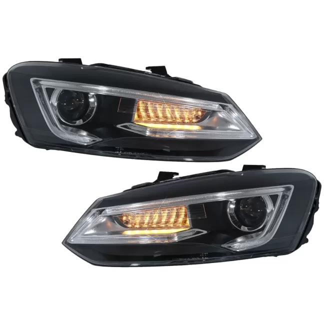 Headlights suitable for VW Polo MK5 6R 6C 61 (2011-2017) LED Light Bar Devil Eye Look RHD