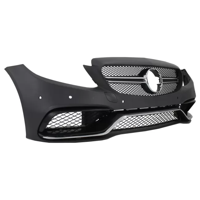 Front Bumper with Diffuser Double Outlet and Exhaust Tips suitable for Mercedes C-Class C205 Coupe A205 Cabriolet (2014-2019) C63 Design