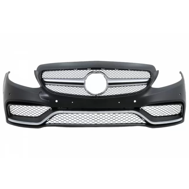 Front Bumper with Diffuser and Exhaust Muffler Tips suitable for Mercedes C-Class W205 Sedan S205 Estate (2014-2020) C63 Design