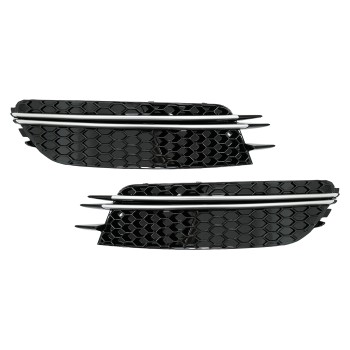 Bumper Side Grilles Covers suitable for Audi A6 C7 4G (2012-2015) RS Design Black with Brushed Aluminium Insertions