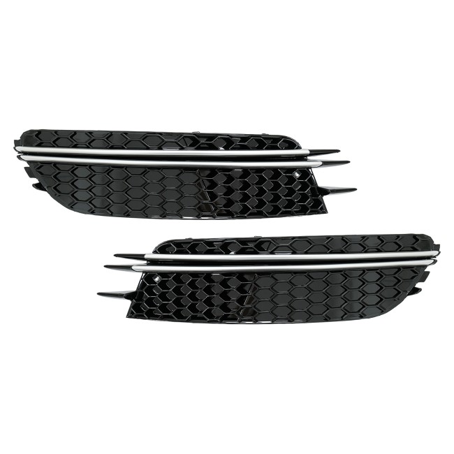 Bumper Side Grilles Covers suitable for Audi A6 C7 4G (2012-2015) RS Design Black with Brushed Aluminium Insertions
