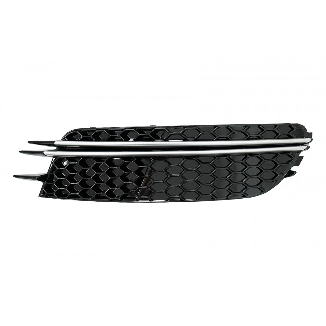 Bumper Side Grilles Covers suitable for Audi A6 C7 4G (2012-2015) RS Design Black with Brushed Aluminium Insertions