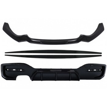 Front Bumper Lip Spoiler suitable for BMW 1 Series F20 F21 LCI (2015-2019) with Rear Bumper Spoiler Valance Diffuser and Side Skirts Extensions Hatchback M Sport Piano Black