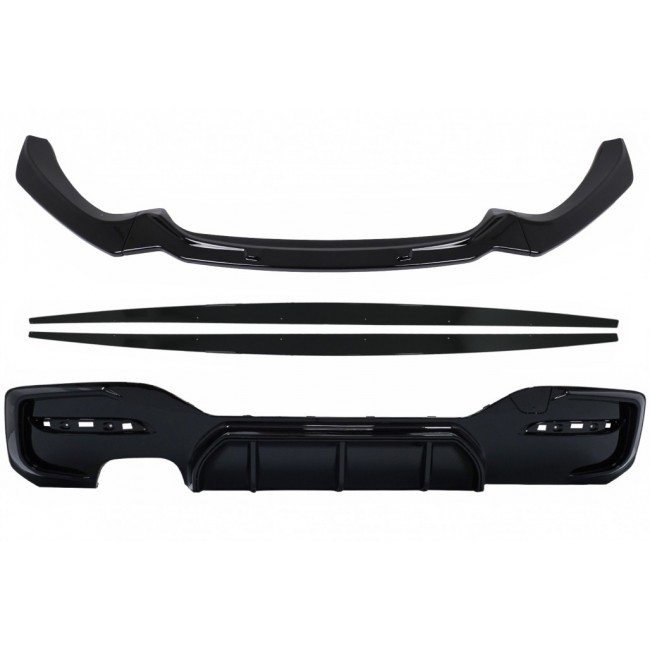 Front Bumper Lip Spoiler suitable for BMW 1 Series F20 F21 LCI (2015-2019) with Rear Bumper Spoiler Valance Diffuser and Side Skirts Extensions Hatchback M Sport Piano Black