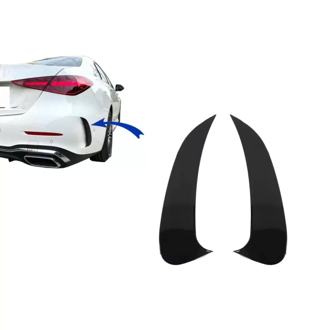 Rear Bumper Side Fins Flaps suitable for Mercedes C Class W206 Sport Line (2021-Up) Piano Black