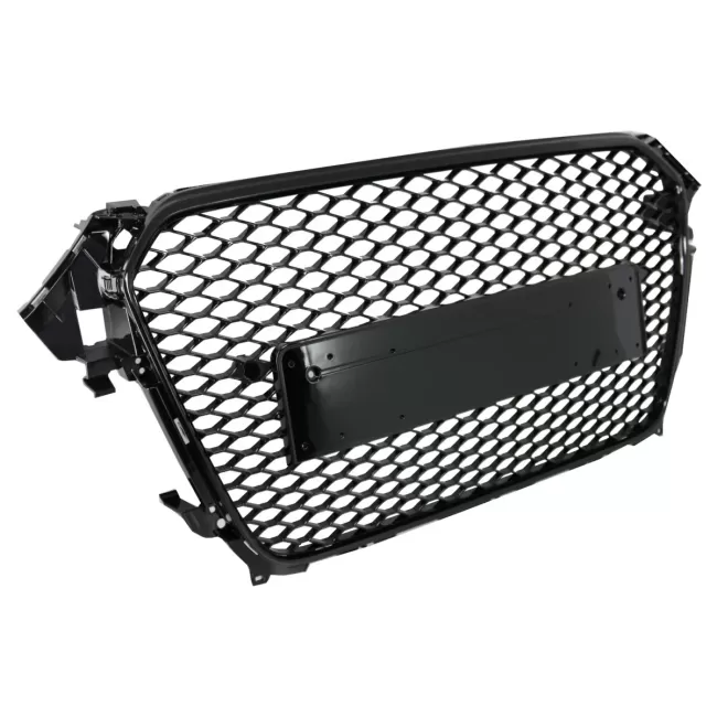 Badgeless Front Grille suitable for Audi A4 B8 Facelift (2012-2015) RS Design Honeycomb Piano Black With PDC Covers