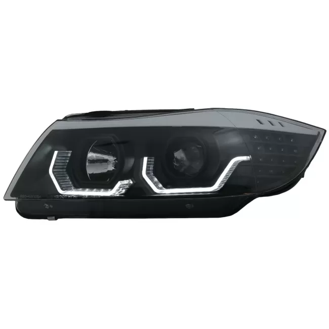 3D LED Angel Eyes Headlights suitable for BMW 3 Series E90 Limousine E91 Touring (03.2005-08.2008) LHD Black
