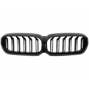 Central Kidney Grilles with LED suitable for BMW 5 Series G30 G31 LCI (07.2020-2023) Double Stripe Design Piano Black