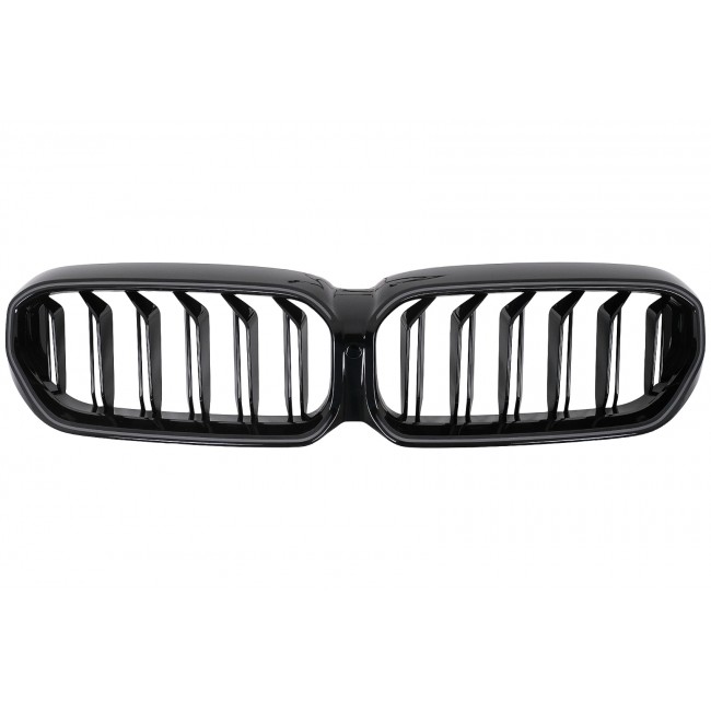 Central Kidney Grilles with LED suitable for BMW 5 Series G30 G31 LCI (07.2020-2023) Double Stripe Design Piano Black