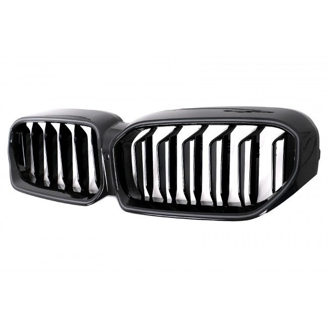Central Kidney Grilles with LED suitable for BMW 5 Series G30 G31 LCI (07.2020-2023) Double Stripe Design Piano Black