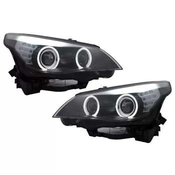 LED Angel Eyes Headlights suitable for BMW 5 Series E60 E61 (2003-2007) Black LCI Design